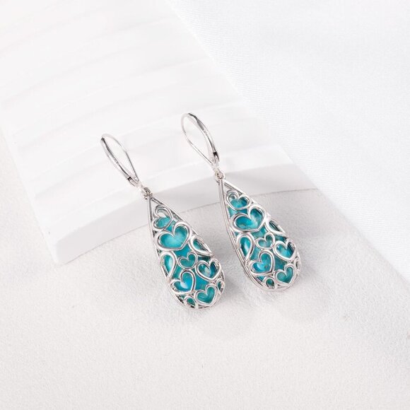 Turquoise Earrings for Women, Turquoise Jewelry for Women,925 Sterling Silver Te - Picture 6 of 7